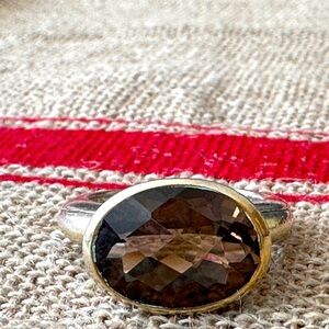 Modernist Sterling silver smoky quartz ring